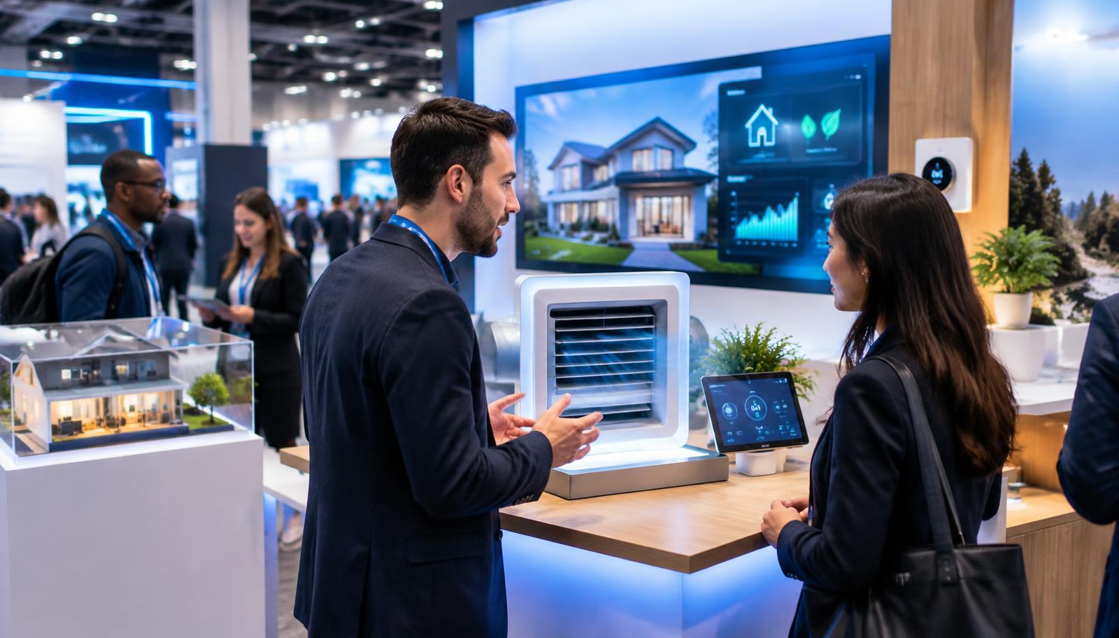 Smart-home climate technology demonstration in a busy exhibition hall