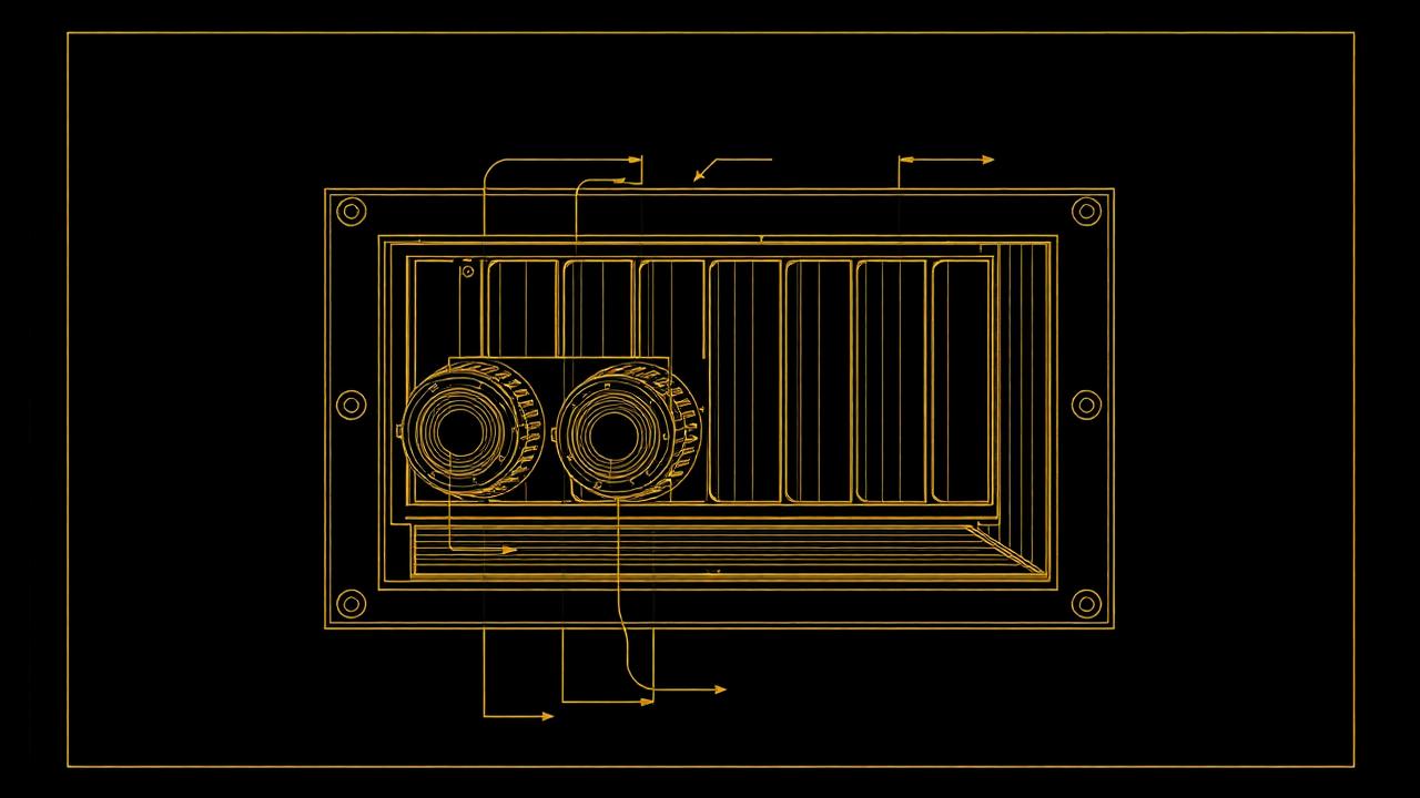 Blueprint-style technical drawing of an intelligent HVAC air outlet module